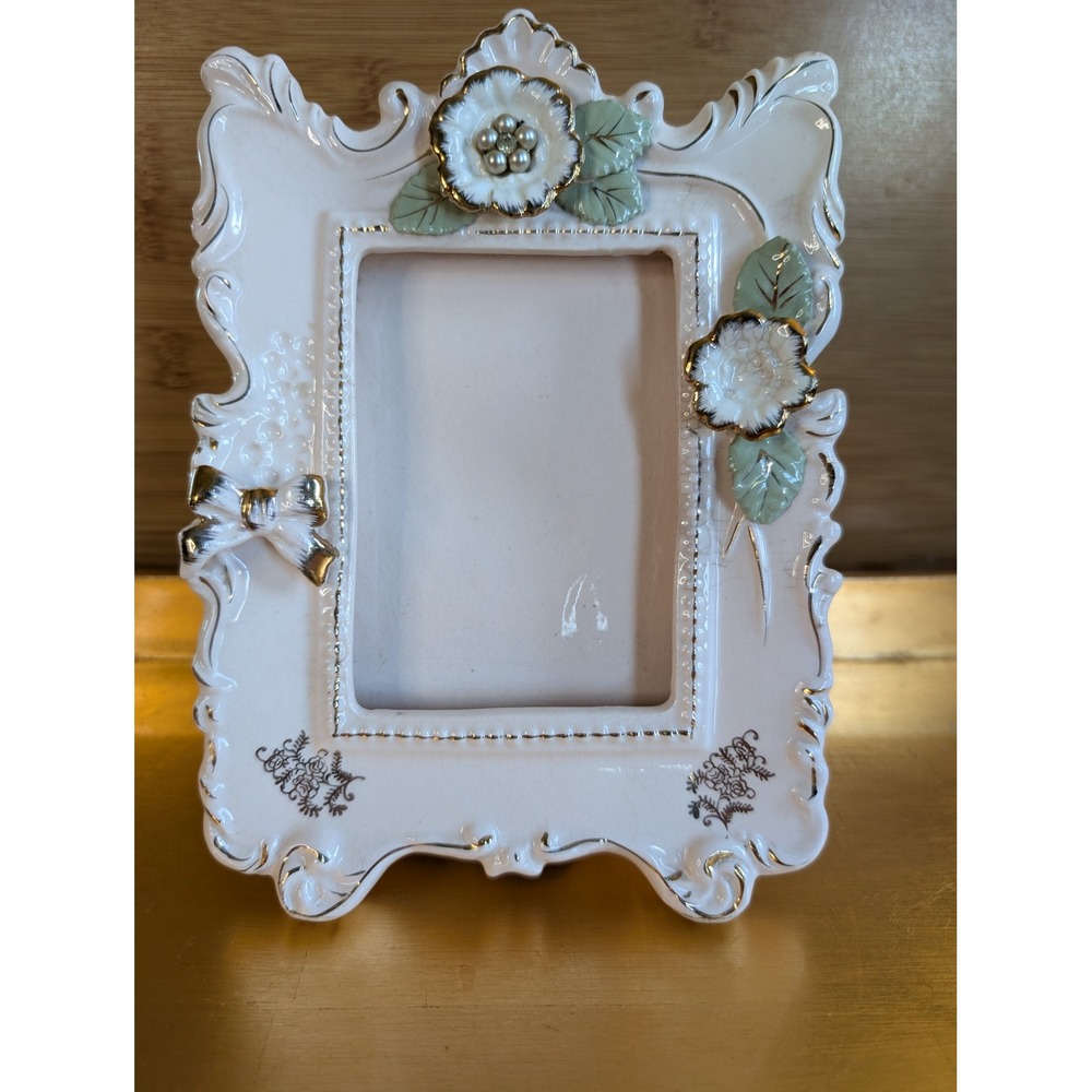 Vintage Tilso Japan Ceramic Floral Picture Frame Gold Gilt Rococo 3x4  Regency